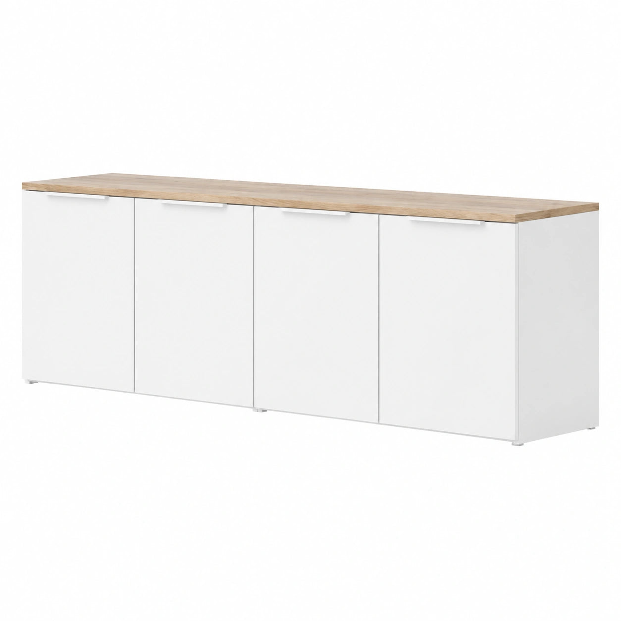 Meuble de rangement multimédia mural 2 pièces, blanc et chêne