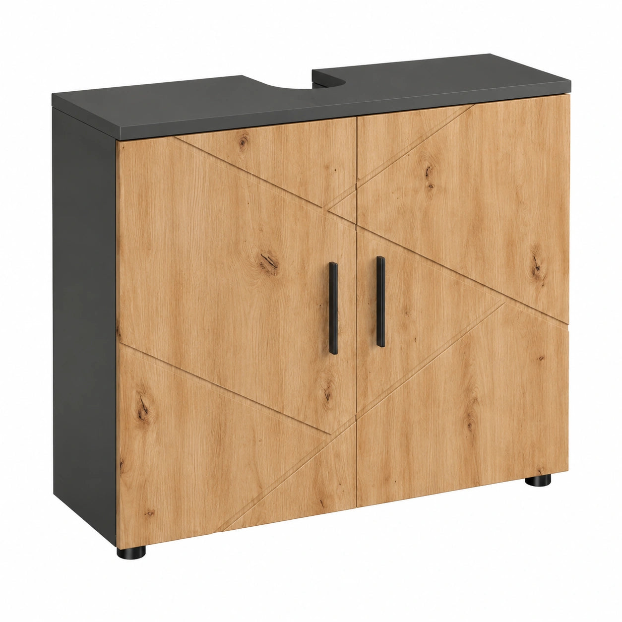 Meuble de salle de bain sous lavabo avec rangement, anthracite/chêne, 80x59 cm