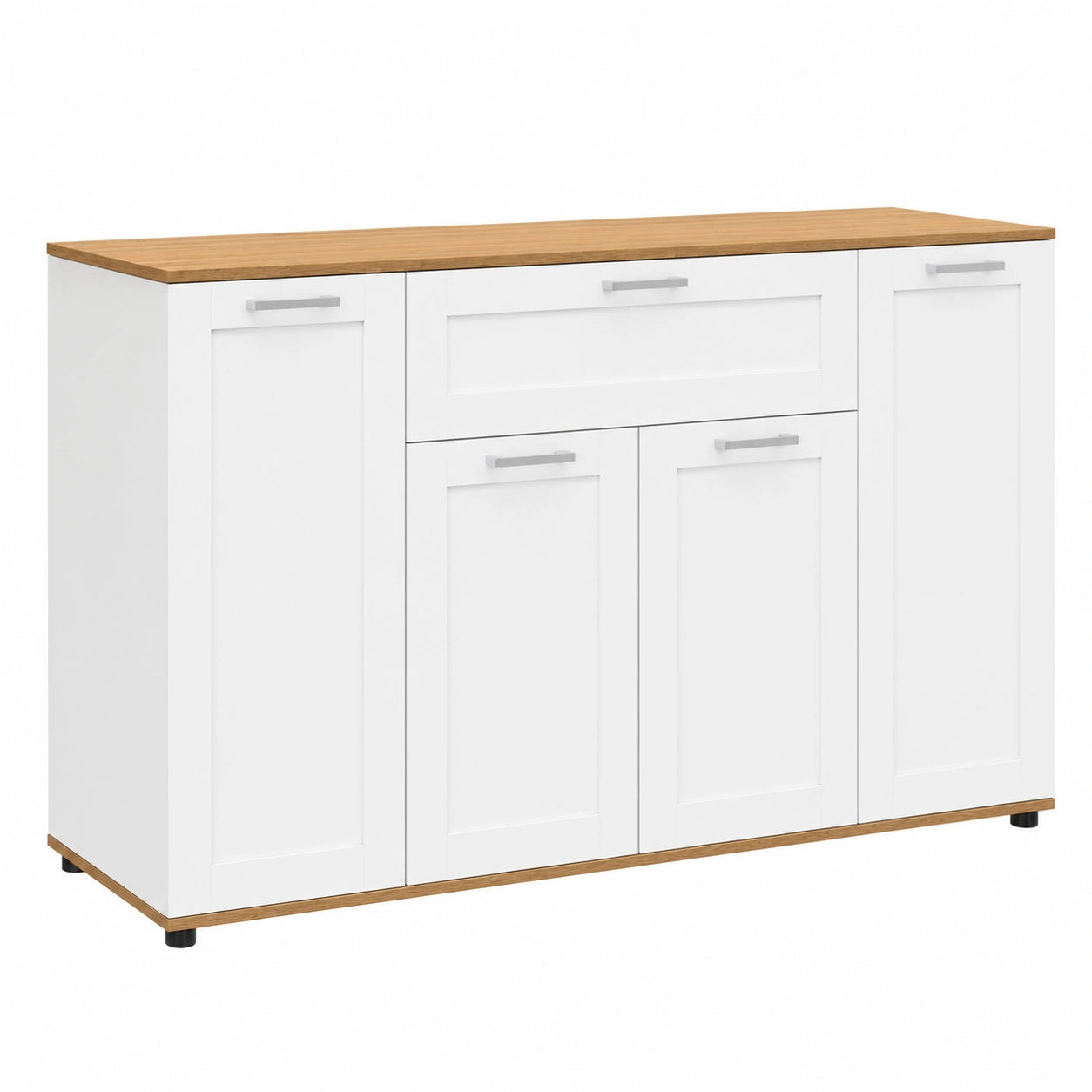 Buffet 4 Portes 1 Tiroir Blanc et Bois 140 cm