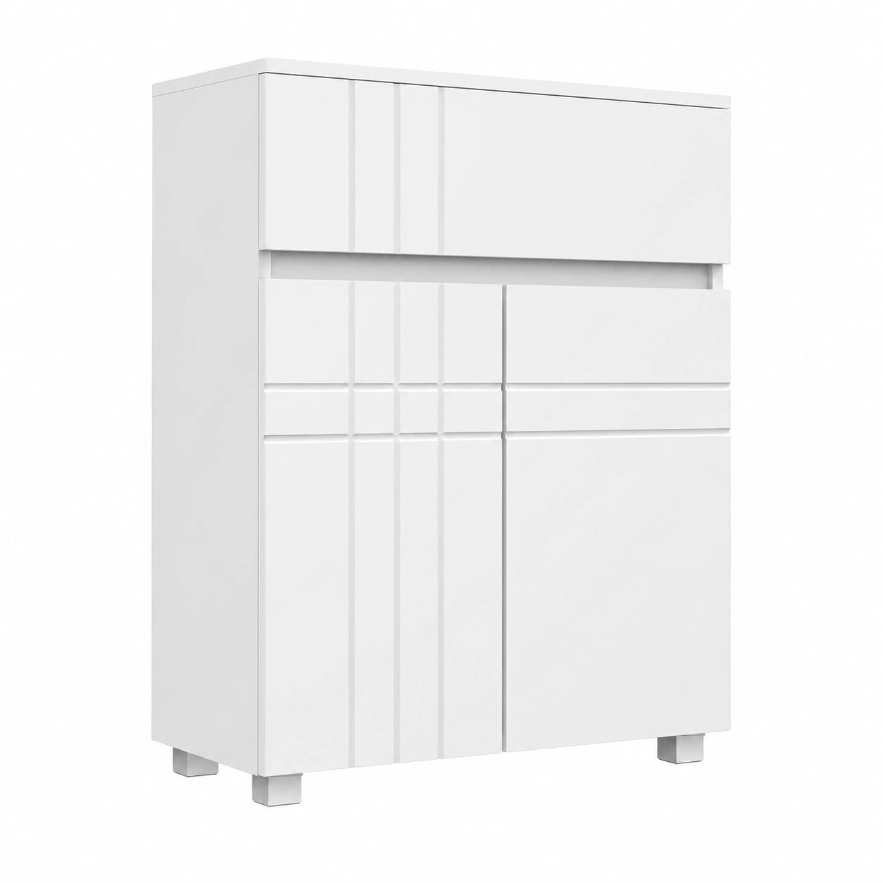 Meuble de salle de bain avec rangements et étagère réglable, blanc
