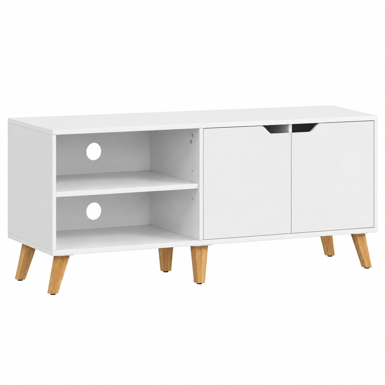 Meuble TV avec Étagères Réglables, Longueur 140 cm, pour Télévisions jusqu'à 60 Pouces, Blanc