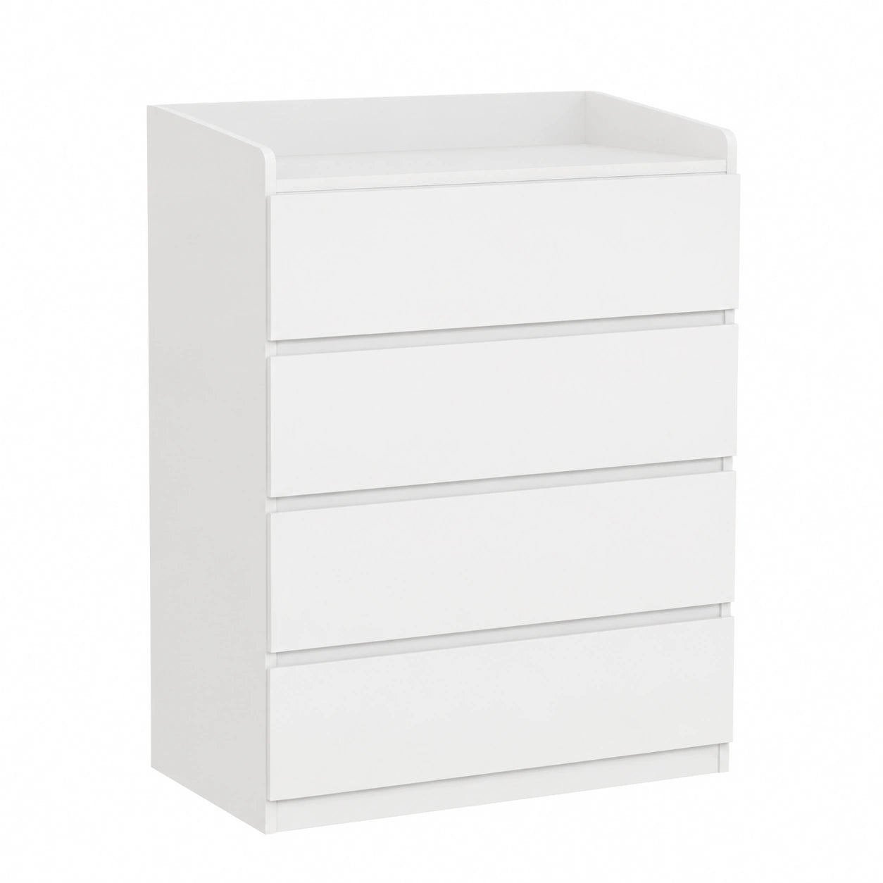 Commode Moderne 4 Tiroirs avec Rambarde Supérieure pour Salon et Chambre, Blanc