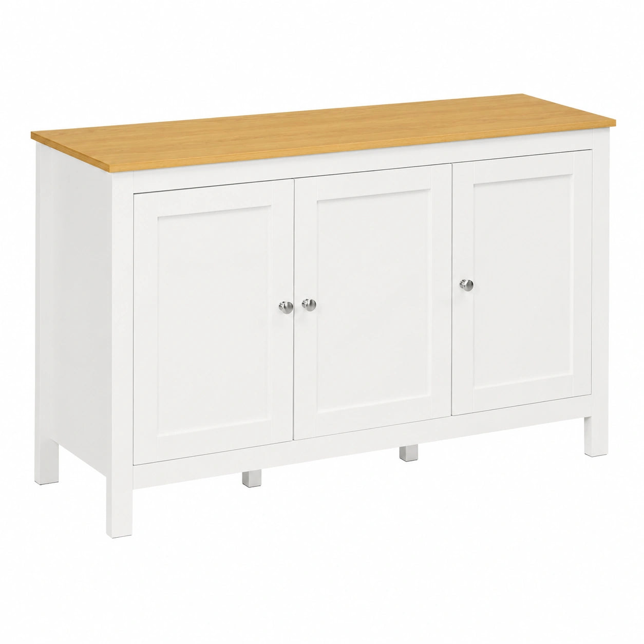 Buffet de Rangement avec Étagères Réglables et Plateau Bois Clair - Blanc