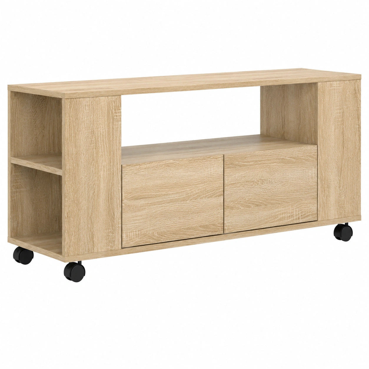 Meuble TV Moderne avec Rangement et Roulettes, Bois Chêne Sonoma