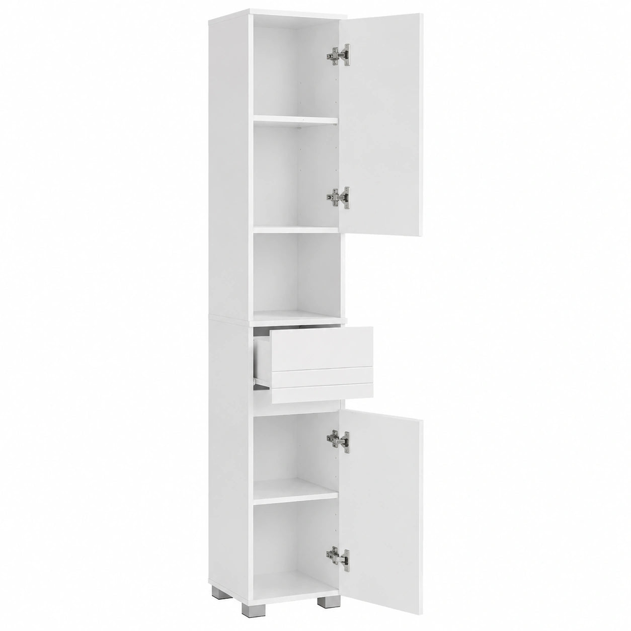 Armoire de Salle de Bain avec Tiroir et Étagères Réglables, 30 x 30 x 170 cm, Blanc