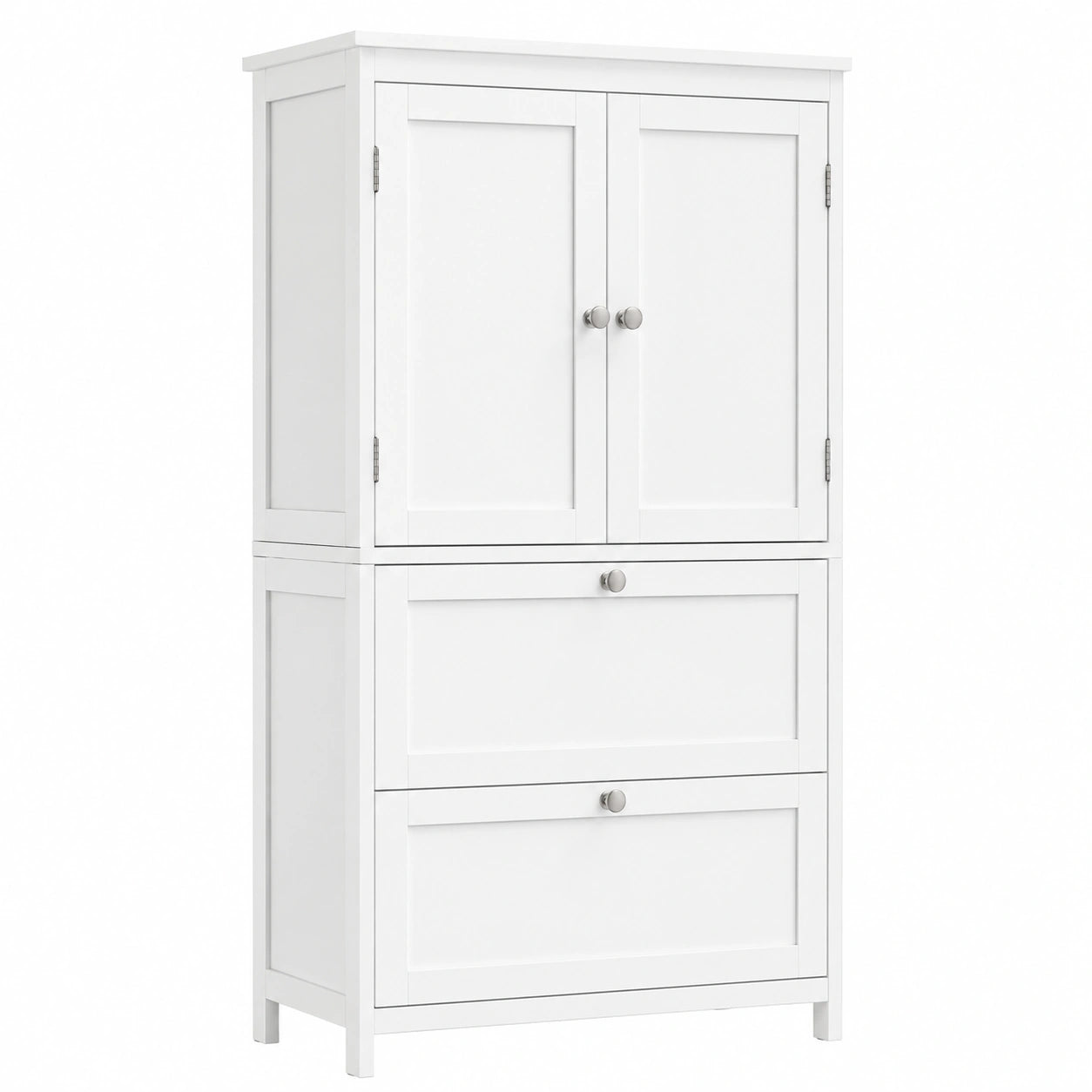 Armoire de Rangement Blanc avec Portes et Tiroirs, Étagères Réglables