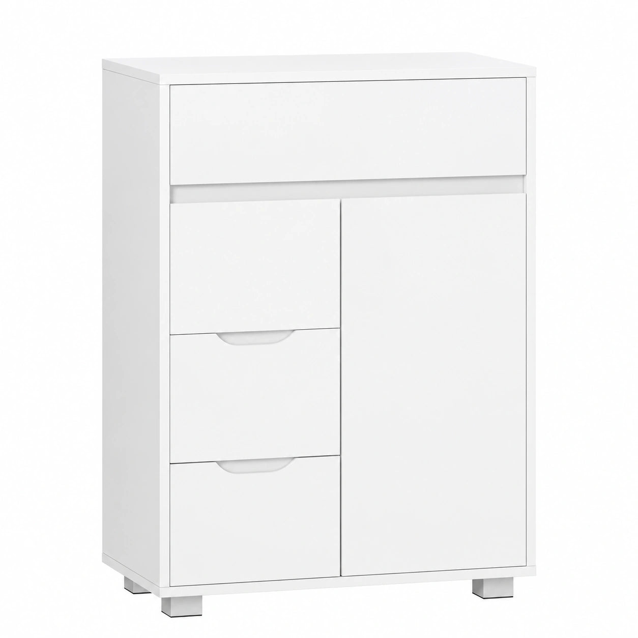 Armoire de Rangement Moderne avec Étagère Réglable, 4 Tiroirs et 1 Porte, pour Salon ou Salle de Bain, 30 x 55 x 82 cm Blanc