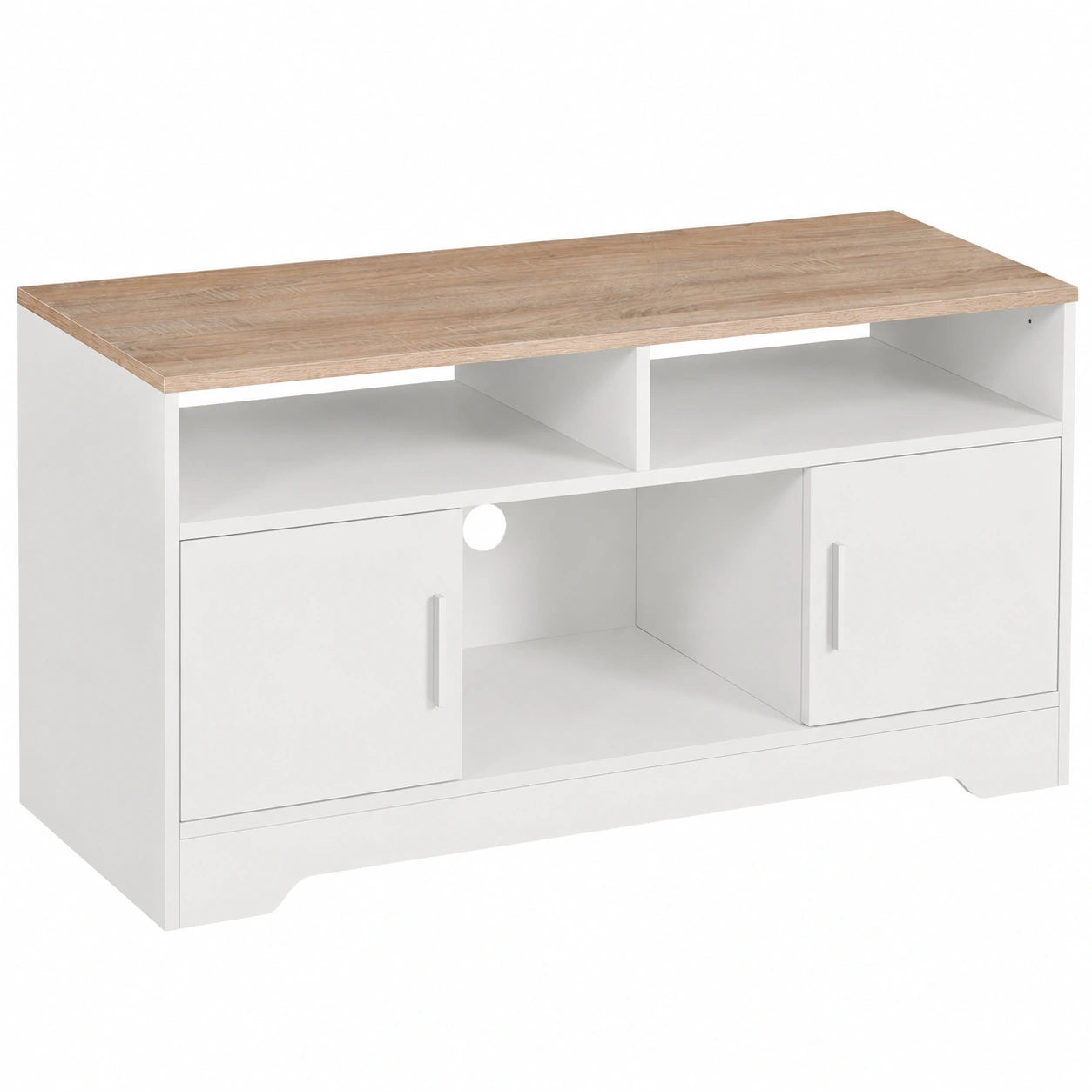 Meuble TV grand espace de rangement avec compartiments et armoires