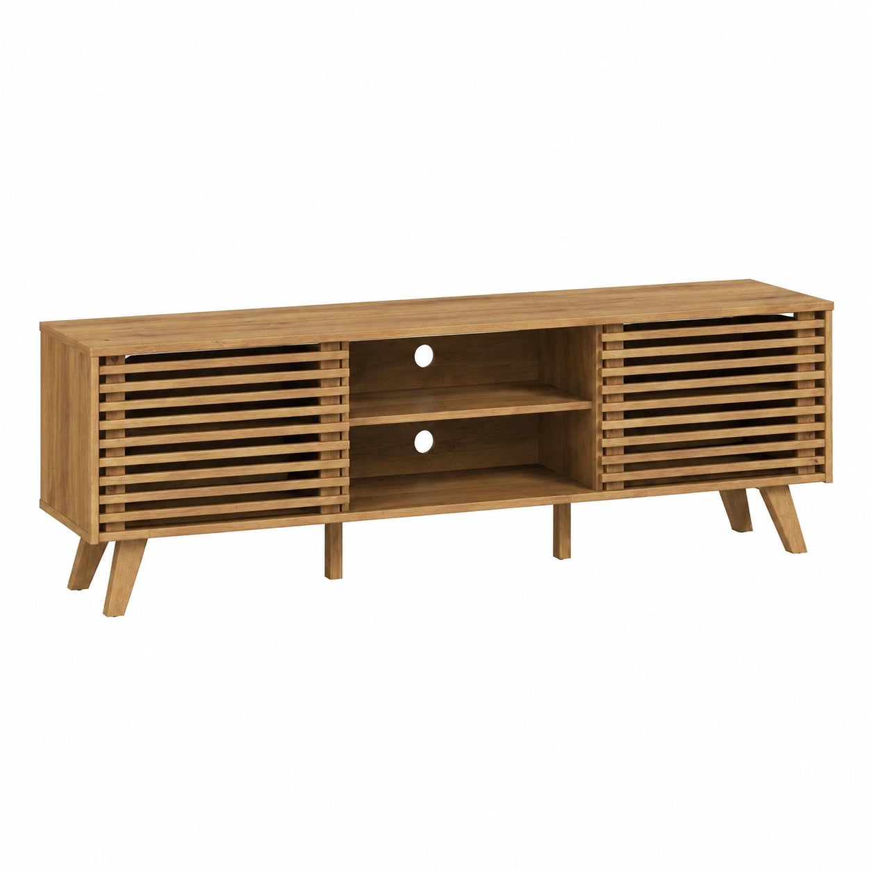 Meuble TV en Bois avec Portes Coulissantes et Étagères Ajustables
