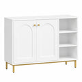 Armoire de Rangement Salle de Bain avec Portes et Compartiment Ouvert, Blanc-Or