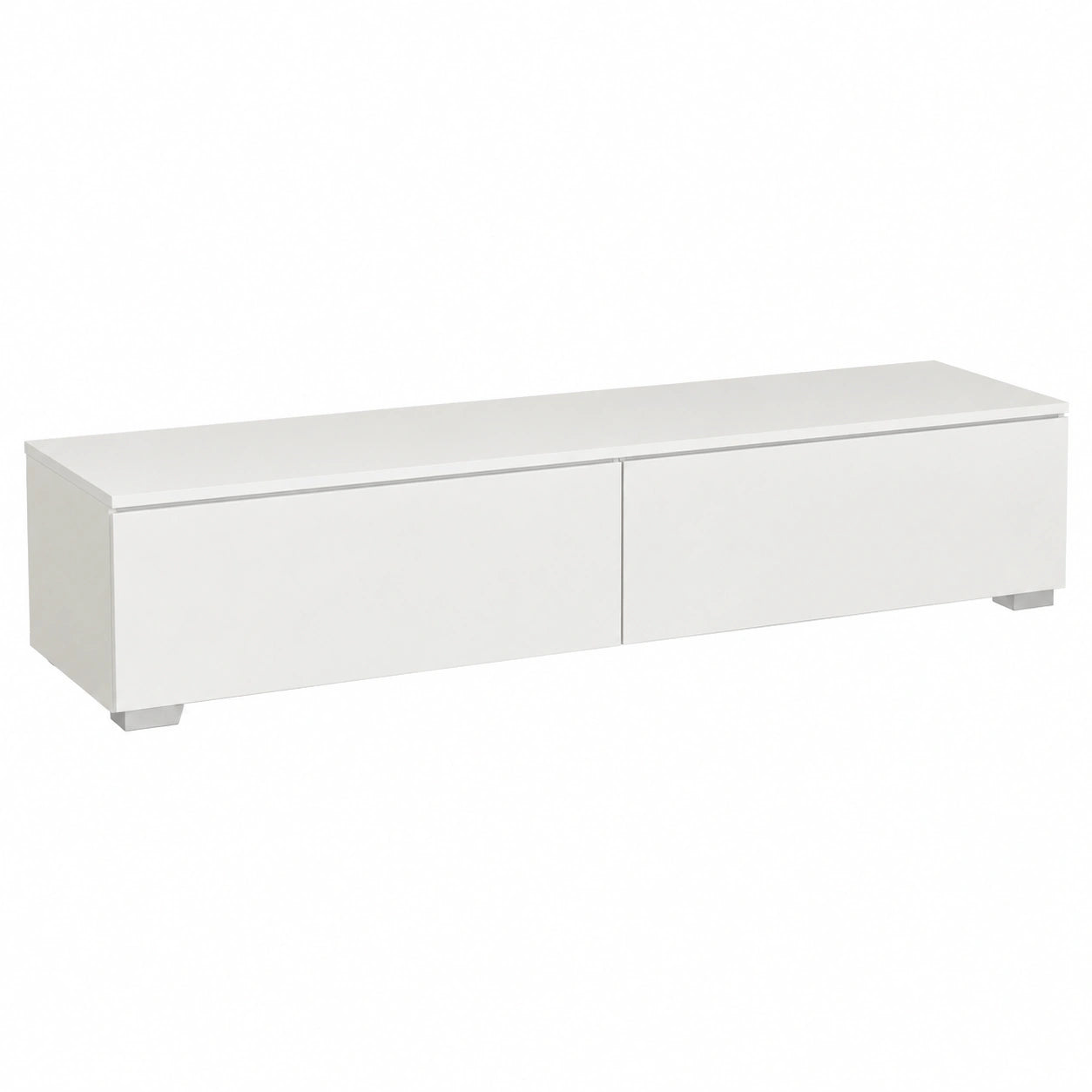 Meuble TV Blanc Moderne avec LED et Rangement