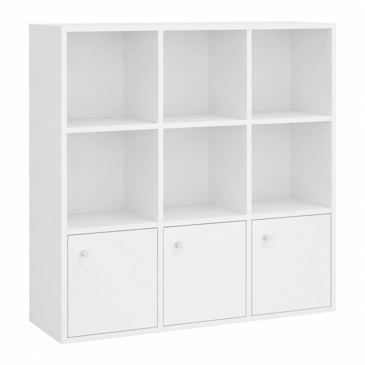 Étagère à 3 niveaux avec placards, meuble de rangement blanc pour salon ou bureau