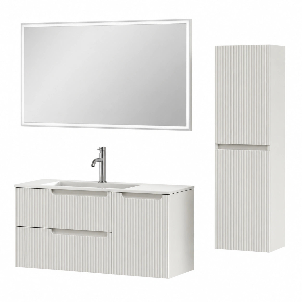 Armoire Haute 100 cm avec Vasque Intégrée, Design Moderne, Blanc