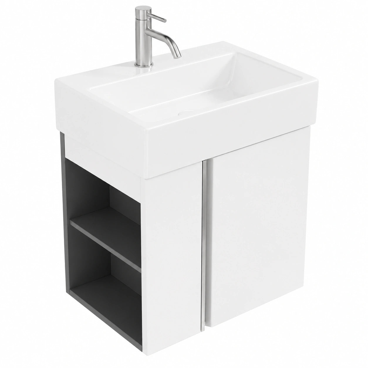 Armoire de Salle de Bain Compacte 50 cm avec Lavabo en Céramique, Optimisée pour Petits Espaces