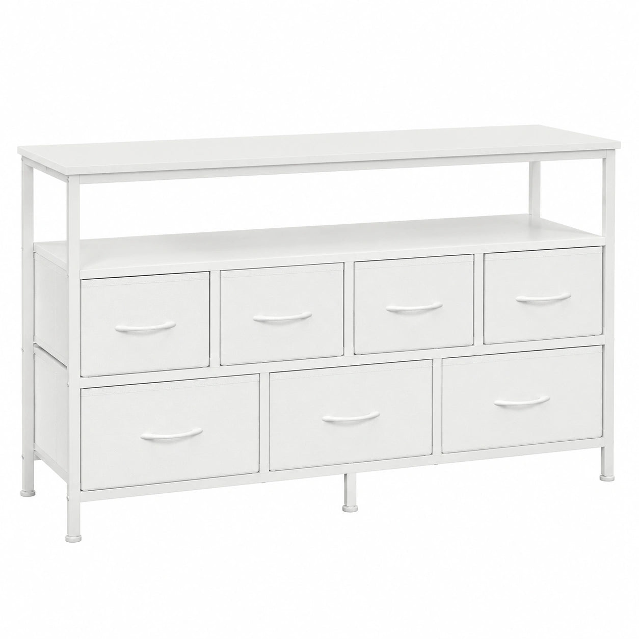 Commode Moderne avec Éclairage LED et Multiprise, 7 Tiroirs en Tissu, Blanc