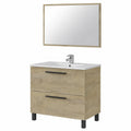 Meuble de salle de bain avec tiroirs et miroir, finition chêne